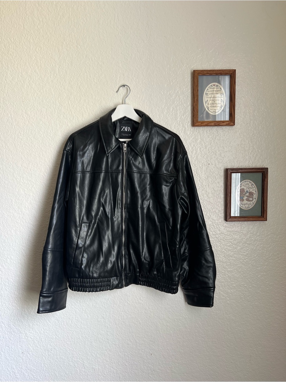 NWT Zara Faux Leather Bomber Jacket Black